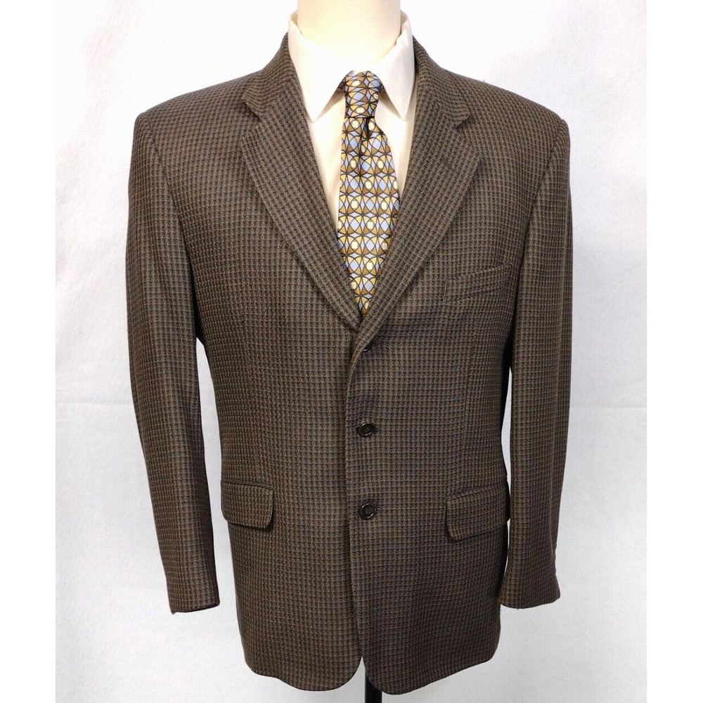 Franco Uomo Mens 42 S Sport Coat Brown Blue Woolmark Wool Italian Blazer